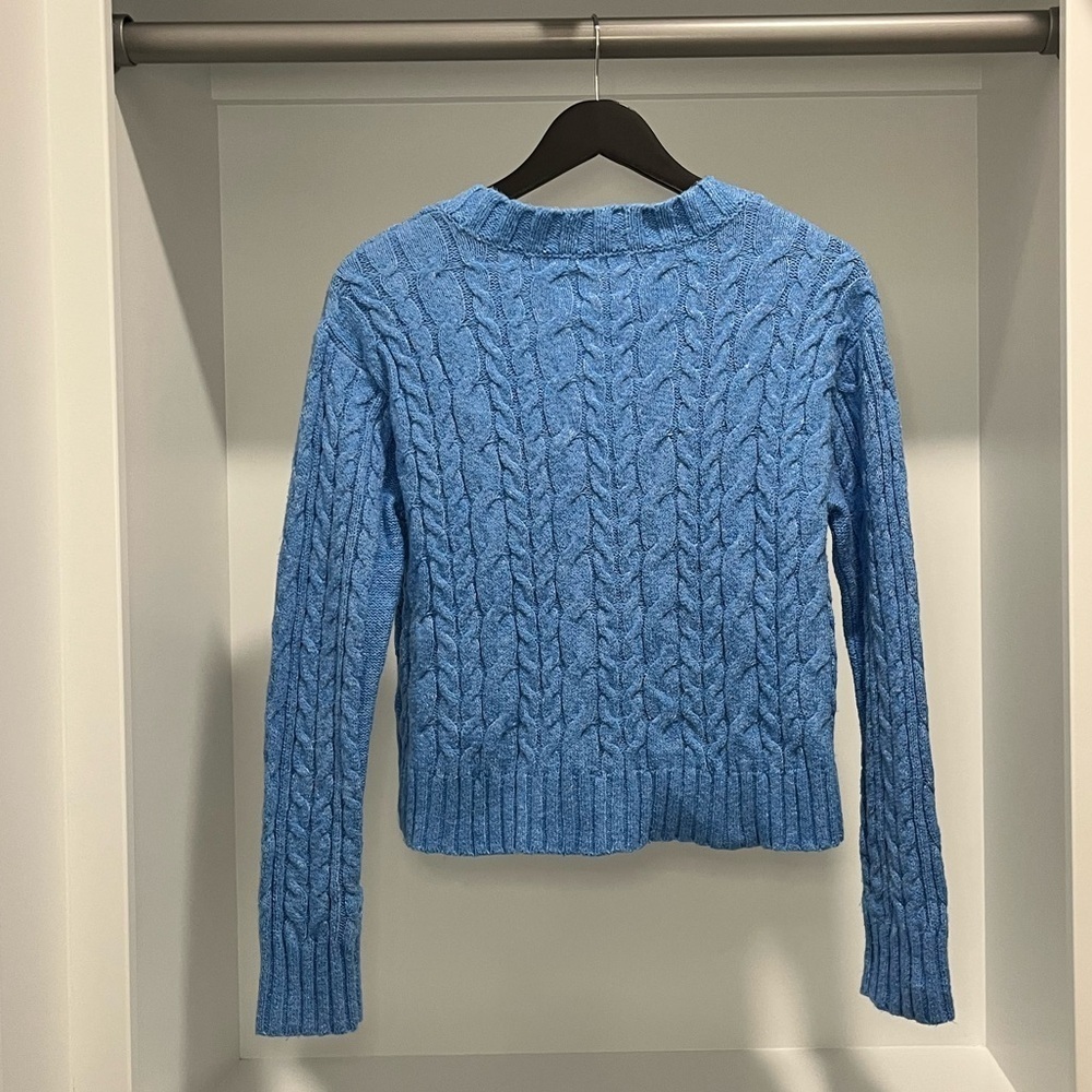 American Eagle Blue Cropped Cable Knit Cardigan Sweater size Small - Picture 5 of 7